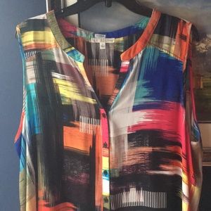 Button down color block blouse